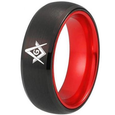 (Wholesale)Tungsten Carbide Black Red Masonic Ring-2434