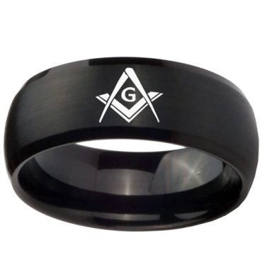 (Wholesale)Black Tungsten Carbide Masonic Ring - TG2447