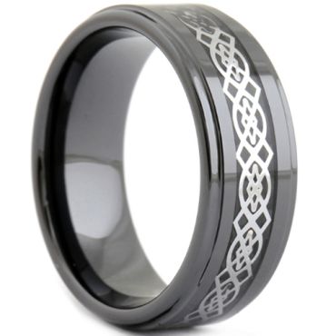 (Wholesale)Black Tungsten Carbide Celic Inlays Ring - TG2450