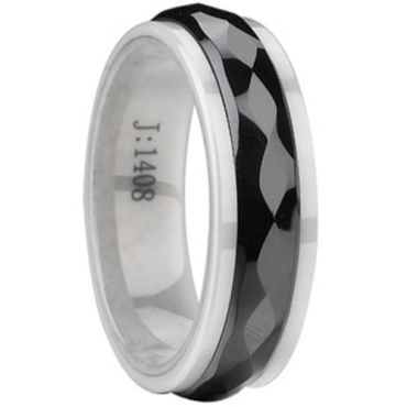 (Wholesale)Black White Ceramic Faceted Ring - TG2450