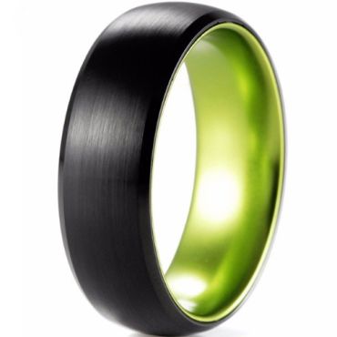 (Wholesale)Tungsten Carbide Aluminum Black Green Ring-2565