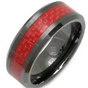 (Wholesale)Black Tungsten Carbide Carbon Fiber Ring-TG2590