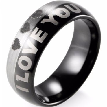 (Wholesale)Black Tungsten Carbide Love You Ring - TG2597