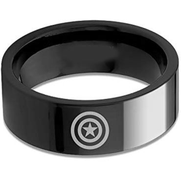 (Wholesale)Black Tungsten Carbide Captain America Ring - TG264