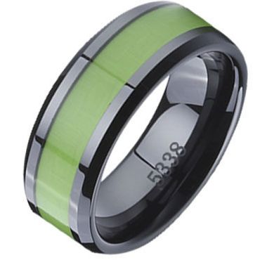 (Wholesale)Black Tungsten Carbide Ring With Ceramic - TG2714