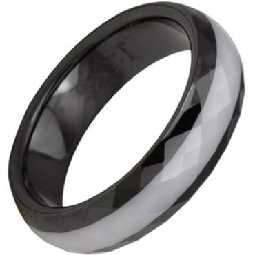 (Wholesale)Black White Ceramic Faceted Ring - TG2780