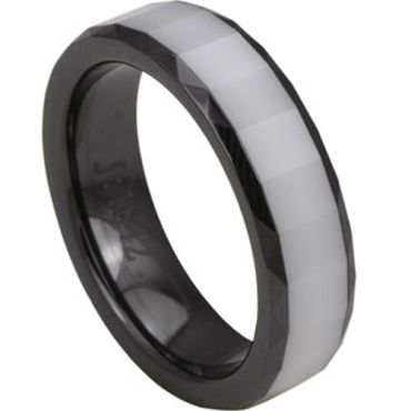 (Wholesale)Black White Ceramic Faceted Ring - TG2781