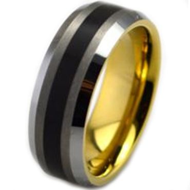 (Wholesale)Tungsten Carbide Black Gold Beveled Edges Ring-2876AA