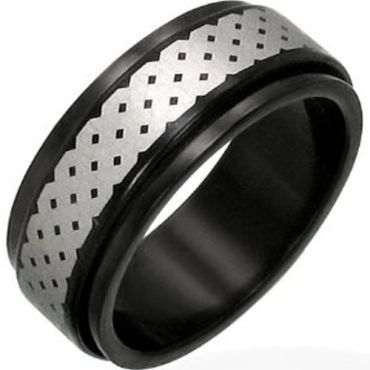 (Wholesale)Black Tungsten Carbide Infinity Step Edges Ring - TG2