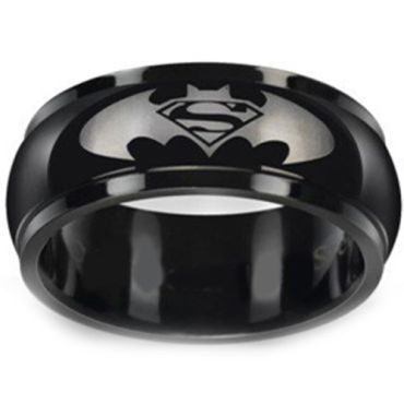 (Wholesale)Black Tungsten Carbide Batman & SuperMan Ring-TG2919