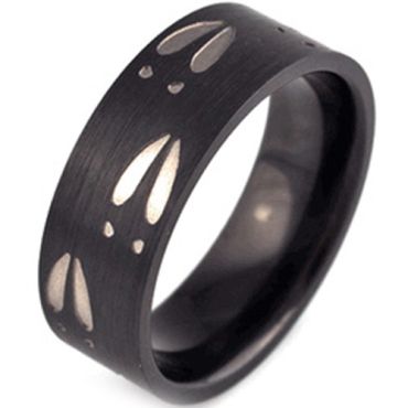 (Wholesale)Black Tungsten Carbide Deer Track Ring-TG2921