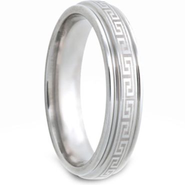 (Wholesale)Tungsten Carbide Greek Key Step Edges Ring - TG2982