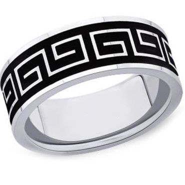 (Wholesale)Tungsten Carbide Greek Key Pipe Cut Ring - TG2994