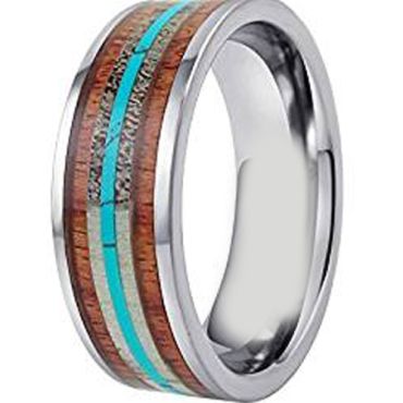 (Wholesale)Tungsten Carbide Wood Antler Imitate Turquoise Ring-3204