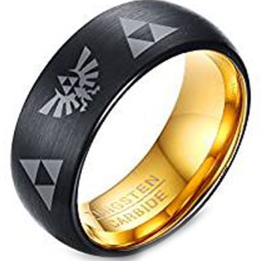 (Wholesale)Tungsten Carbide Gold Black Legend of Zelda Ring-3247