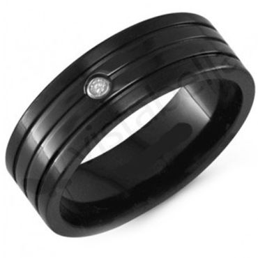 (Wholesale)Black Tungsten Carbide Ring With Cubic Zirconia-3285