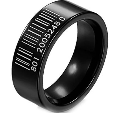 (Wholesale)Black Tungsten Carbide Barcode Ring-TG3349
