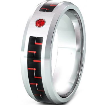 (Wholesale)Tungsten Carbide Carbon Fiber & CZ Ring - TG3366AA