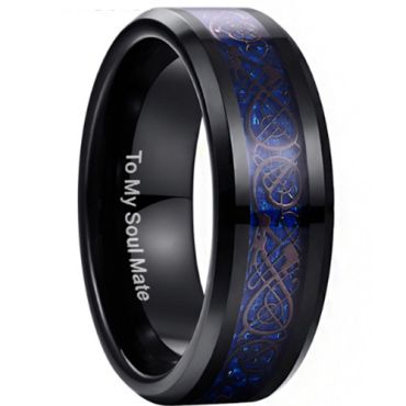 (Wholesale)Black Tungsten Carbide Dragon Ring - TG3371BB