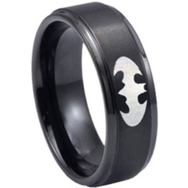 (Wholesale)Black Tungsten Carbide Batman Ring - TG3389