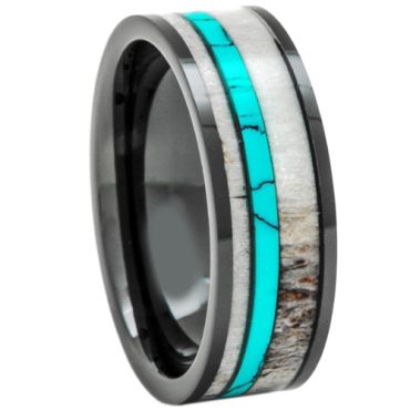(Wholesale)Tungsten Carbide Deer Antler Imitate Turquoise Ring-3402