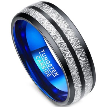 (Wholesale)Tungsten Carbide Black Blue Imitate Meteorite Ring-34