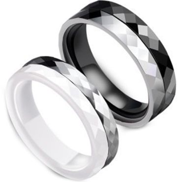 (Wholesale)Black White Ceramic Faceted Ring - TG3454A