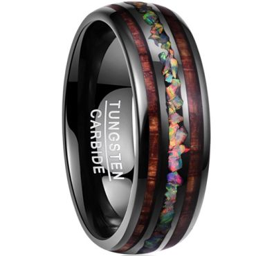 (Wholesale)Black Tungsten Carbide Imitate Opal Ring - TG3498
