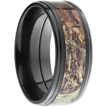 (Wholesale)Black Tungsten Carbide Camo Step Edges Ring - TG3572