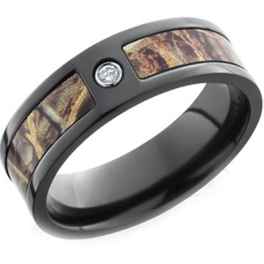 (Wholesale)Black Tungsten Carbide Camo Ring With CZ - TG3581