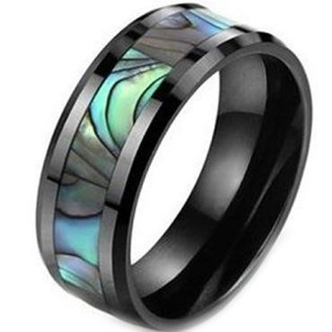 (Wholesale)Black Tungsten Carbide Abalone Shell Ring-3605