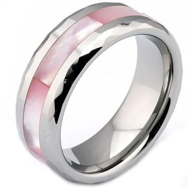 (Wholesale)Tungsten Carbide Faceted Abalone Shell Ring - TG3638