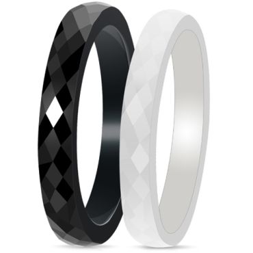 (Wholesale)Black White Ceramic Faceted Ring - TG3675