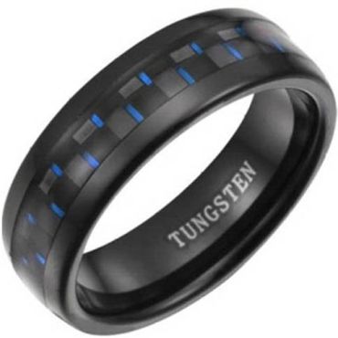 (Wholesale)Black Tungsten Carbide Ring With Carbon Fiber - TG369