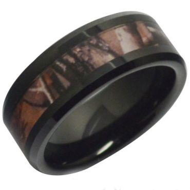 (Wholesale)Black Tungsten Carbide Camo Ring - TG3750