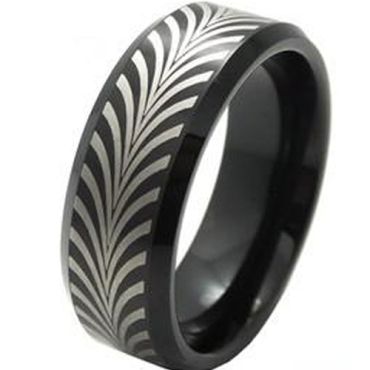 (Wholesale)Black Tungsten Carbide Beveled Edges Ring - TG3801