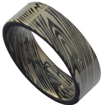 (Wholesale)Black Tungsten Carbide Damascus Ring - TG3818