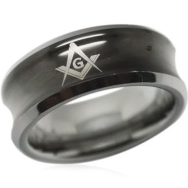 (Wholesale)Tungsten Carbide Concave Masonic Ring - TG3835