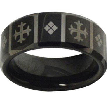 (Wholesale)Black Tungsten Carbide Beveled Edges Ring - TG3845