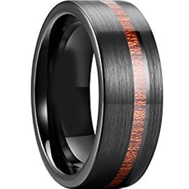 (Wholesale)Black Tungsten Carbide Offset Groove Wood Ring - TG38