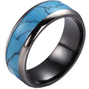 (Wholesale)Black Tungsten Carbide Imitate Turquoise Ring - TG388