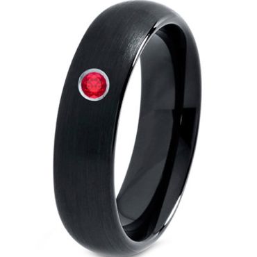 (Wholesale)Black Tungsten Carbide Ring With Created Ruby-3937