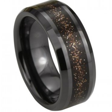 (Wholesale)Black Tungsten Carbide Ring With Ceramic - TG3980