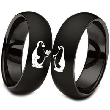 (Wholesale)Black Tungsten Carbide Penguin Dome Court Ring-3984
