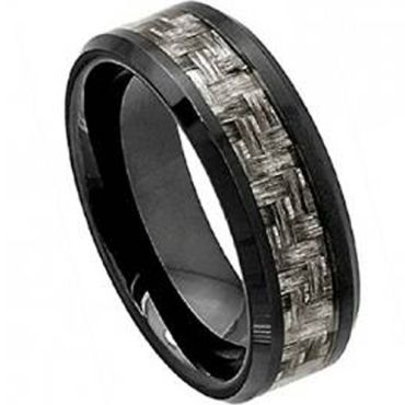 (Wholesale)Black Tungsten Carbide Carbon Fiber Ring-TG4002