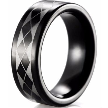 (Wholesale)Black Tungsten Carbide Checkered Flag Ring - TG2950