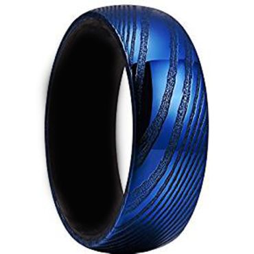 (Wholesale)Tungsten Carbide Black Blue Damascus Ring - TG4147A