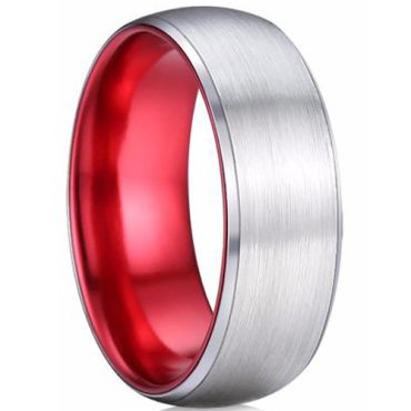 (Wholesale)Tungsten Carbide Aluminum Silver Red Ring - TG4166