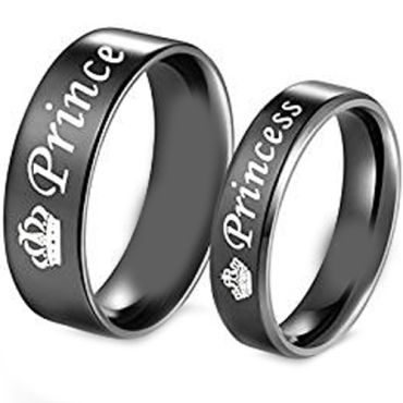 (Wholesale)Black Tungsten Carbide Prince Princess Ring-4331