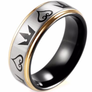 (Wholesale)Tungsten Carbide Black Gold Kingdom Heart Ring-TG4352